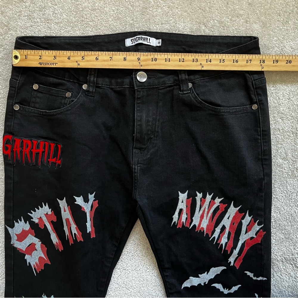 SUGAR HILL Hellscape Jean Goth Punk Street Wear Art to Wear Cosplay Artsy - Picture 6 of 8